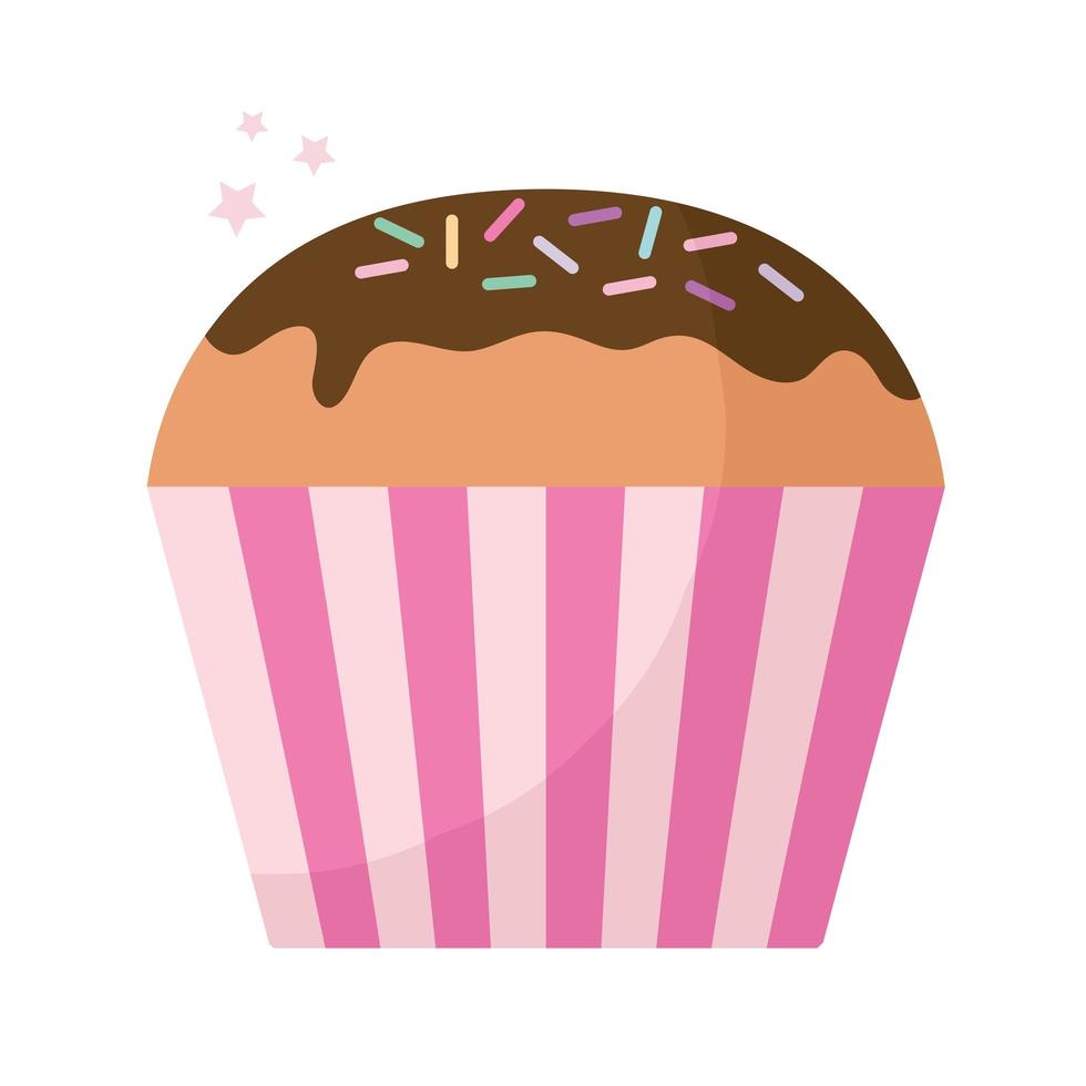 cupcake topped with chocolate and sprinkles frosting vector