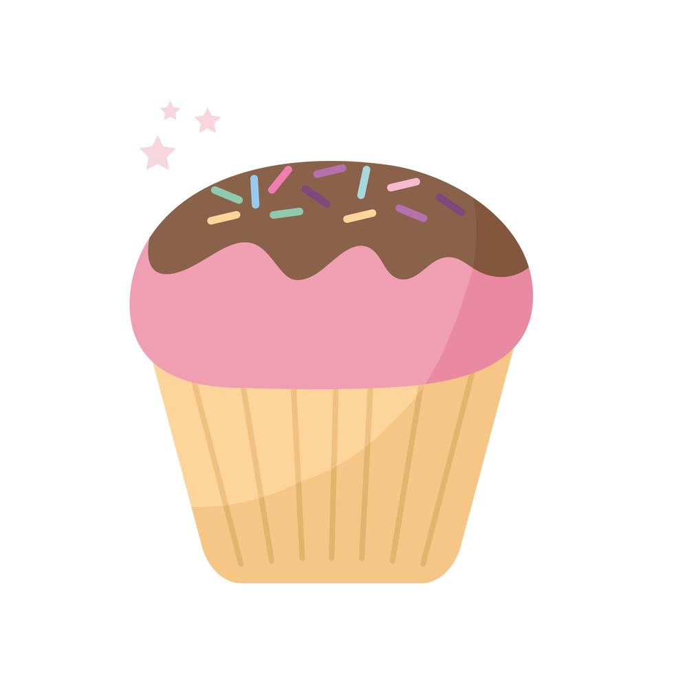 cupcake cubierto con glaseado de chocolate vector