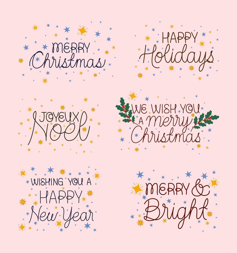six christmas phrases vector
