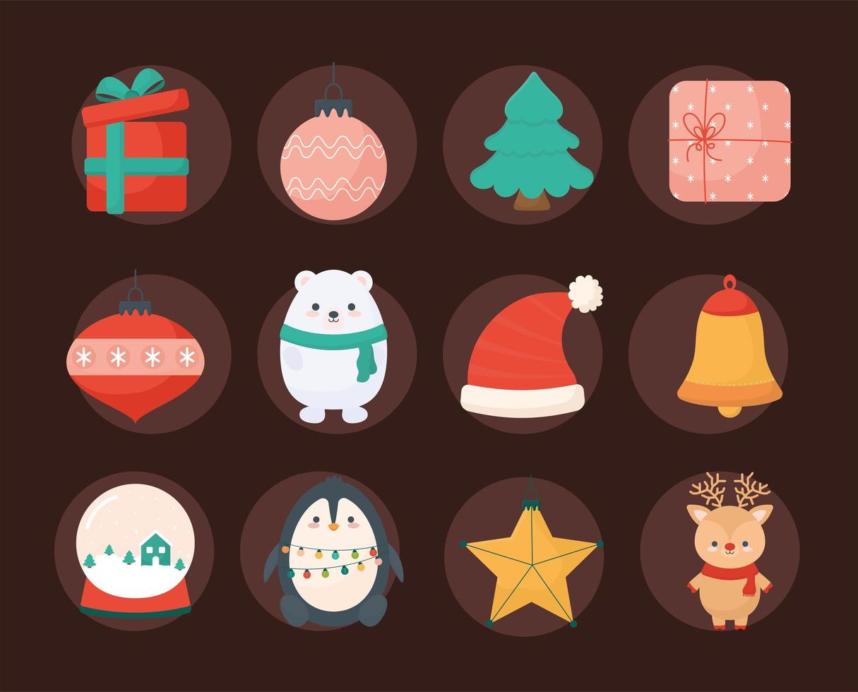 twelve merry christmas items vector