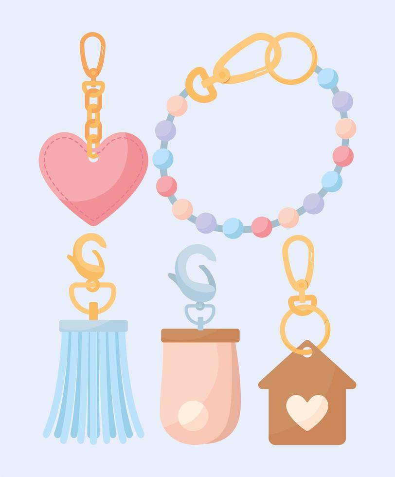 five keychain items vector