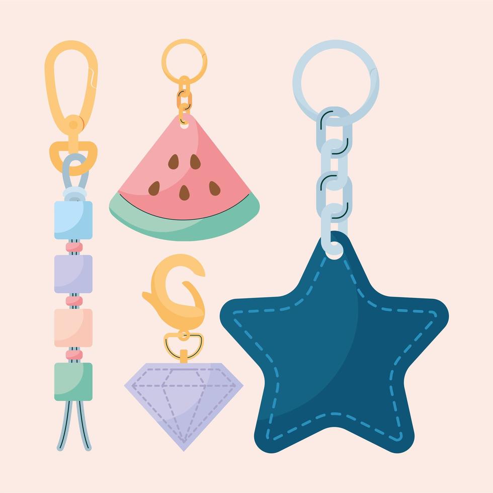 four keychain items vector