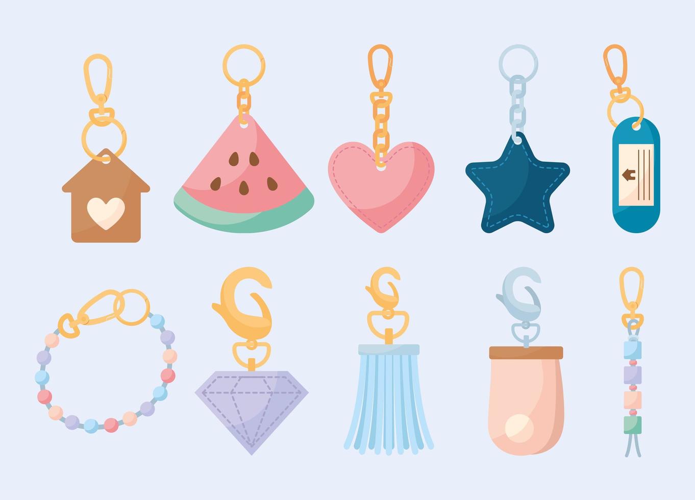ten keychain items vector