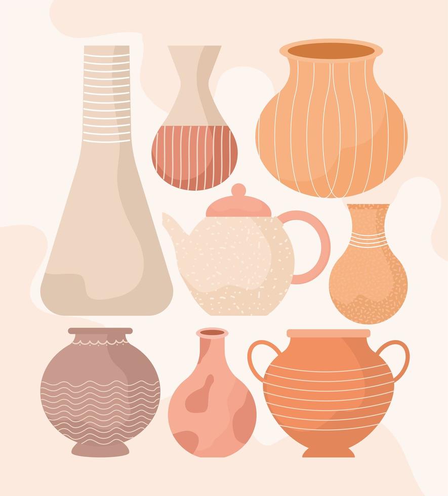 eight pottery jars vector