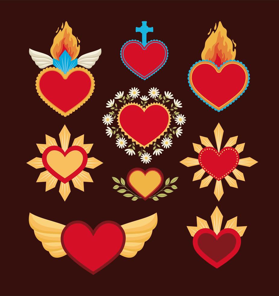 nine nice hearts vector