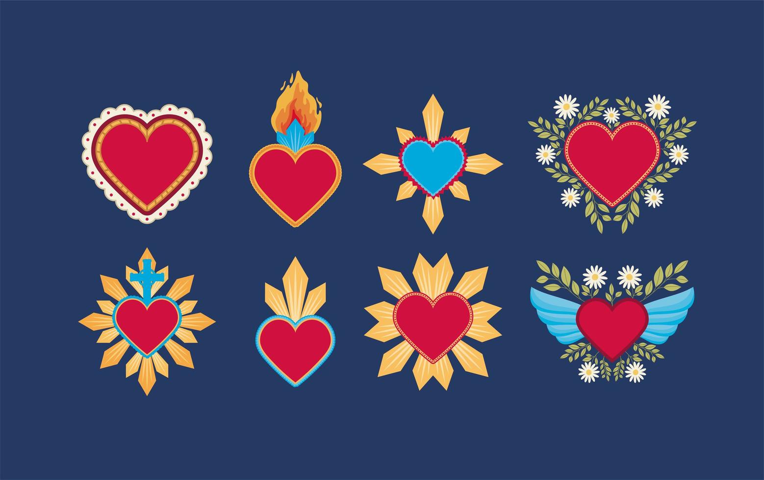 eight nice hearts vector