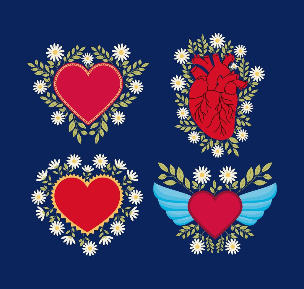 four pretty hearts vector