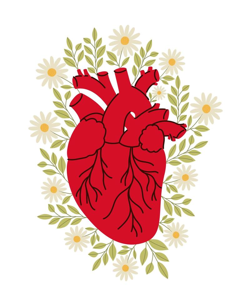 corazón realista con flores vector