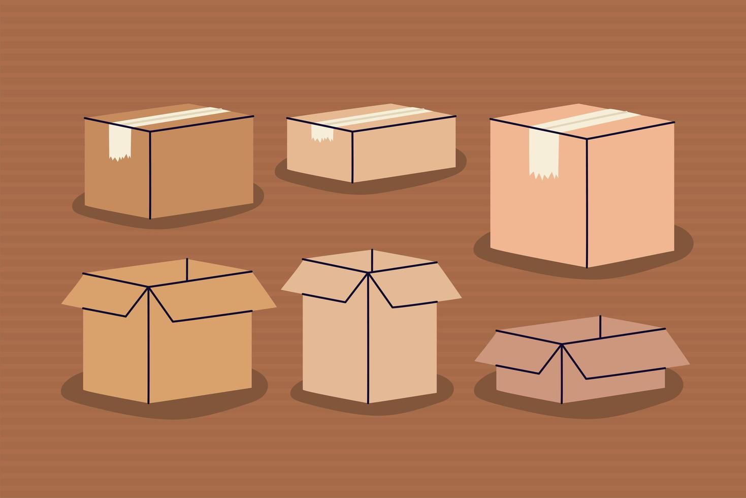 six brown boxes vector