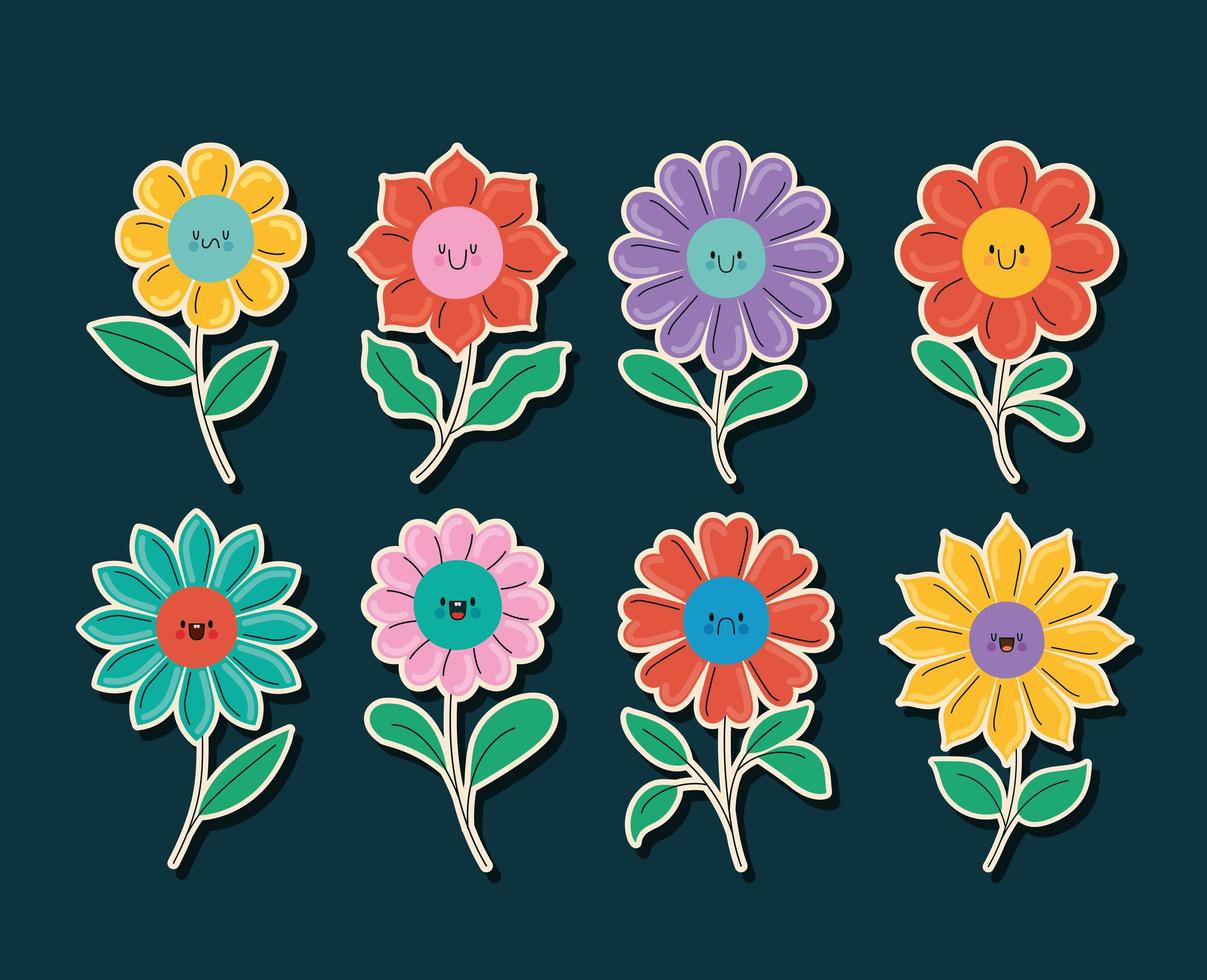 eight flower stickers vector