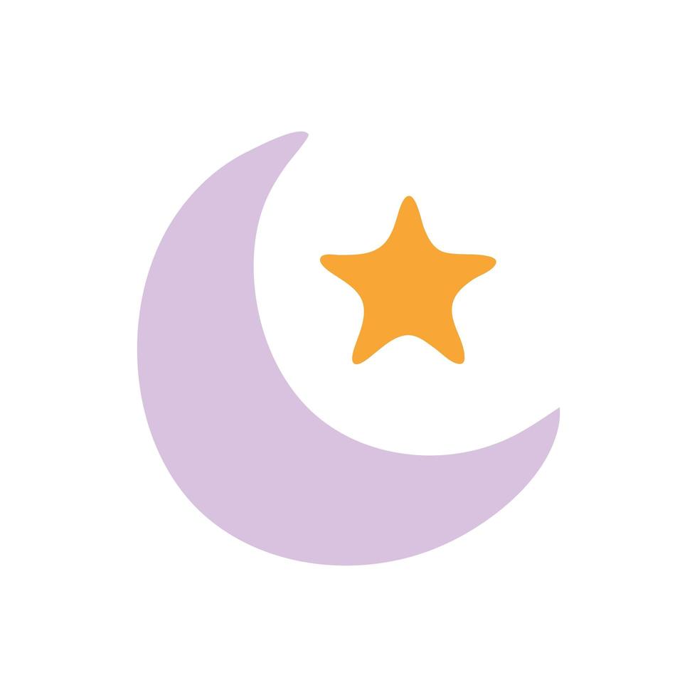 luna morada con una estrella naranja vector