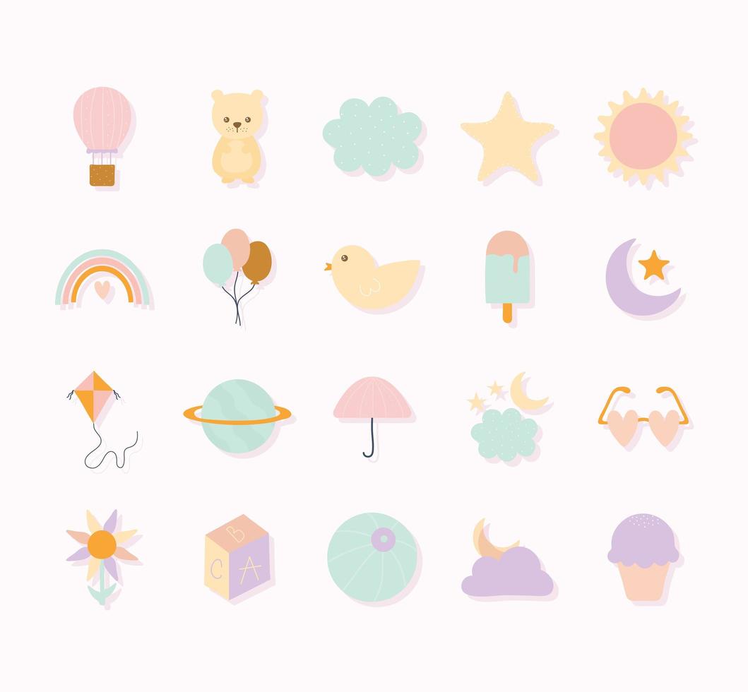 set of cute icons on a white background vector