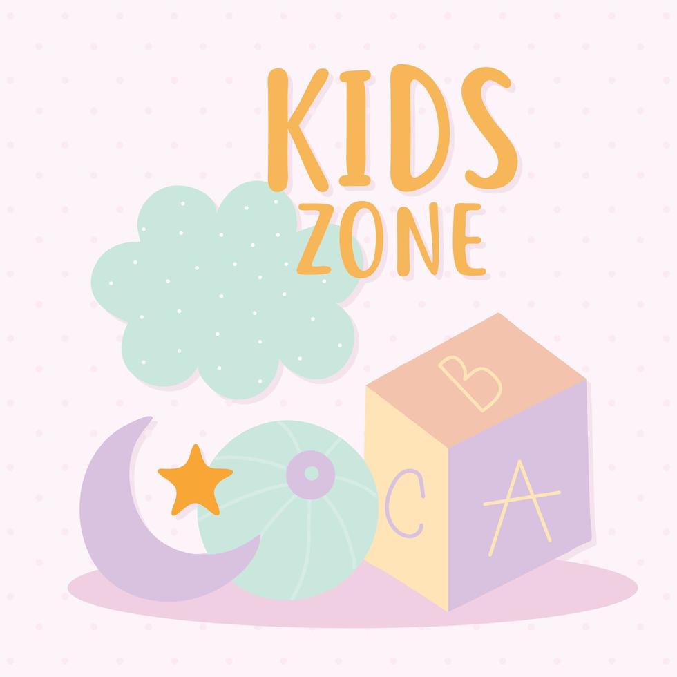 kids zone lettering and bundle of cute icons vector