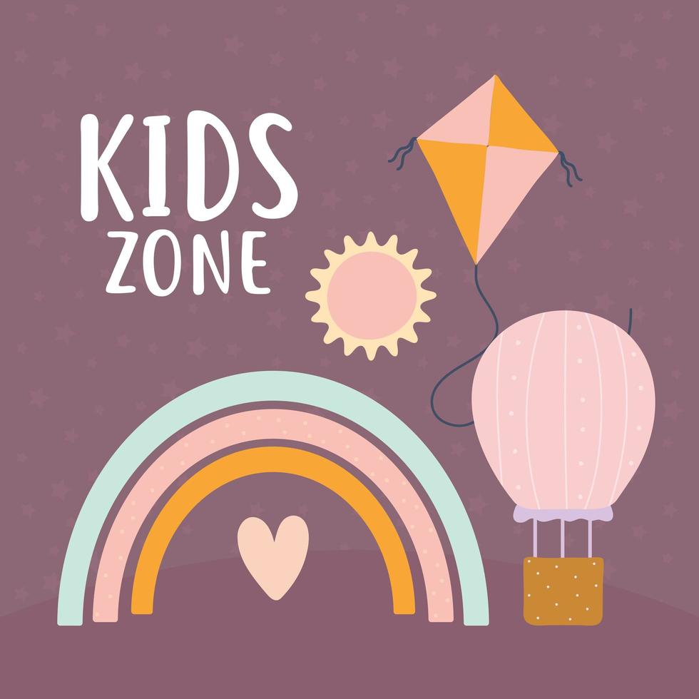 kids zone lettering and set of cute icons vector
