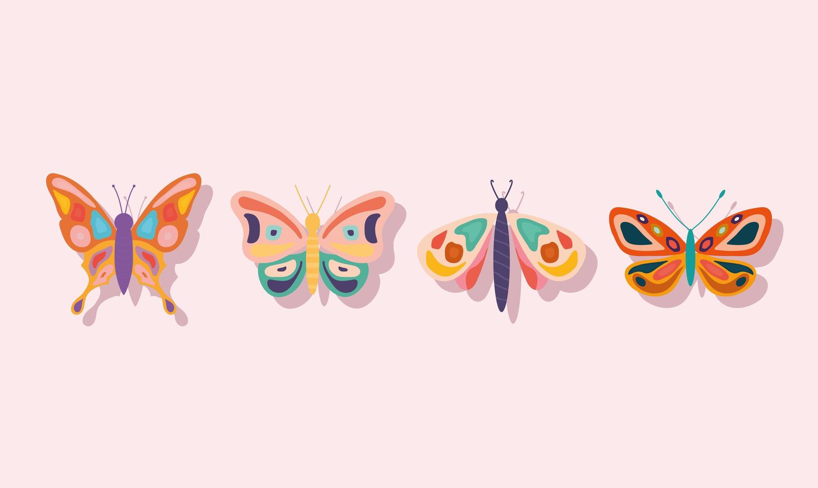 bundle of hand drawn butterflies on a pink background vector