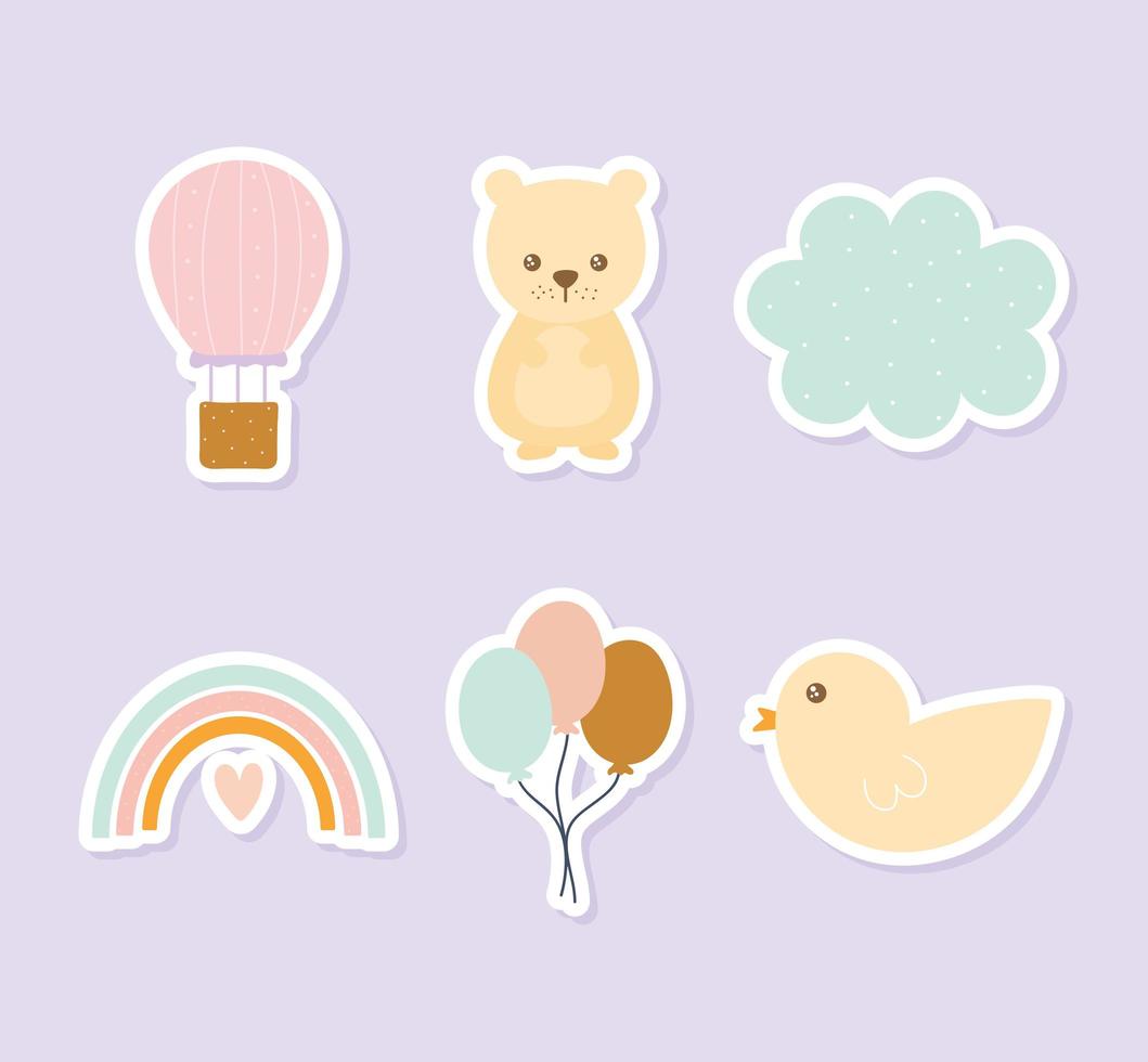 set of cute icons on a light purple background vector