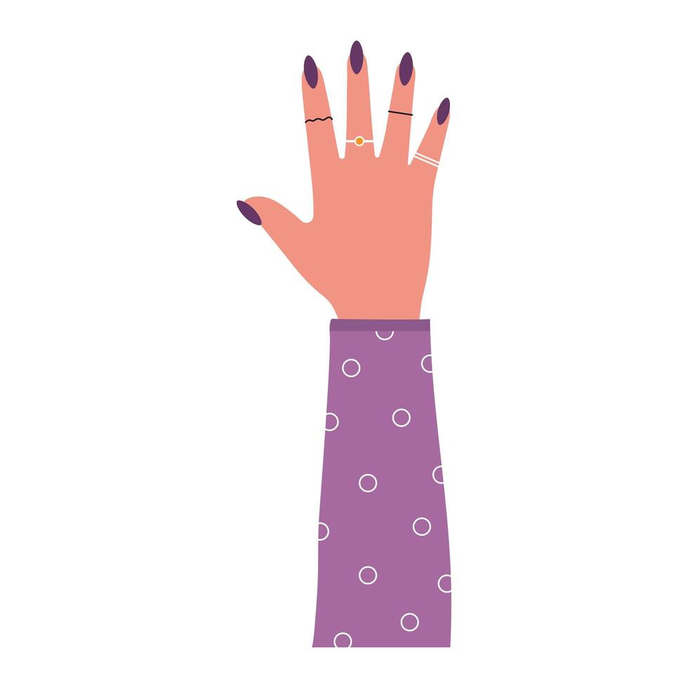 arm with one hand and purple nails vector