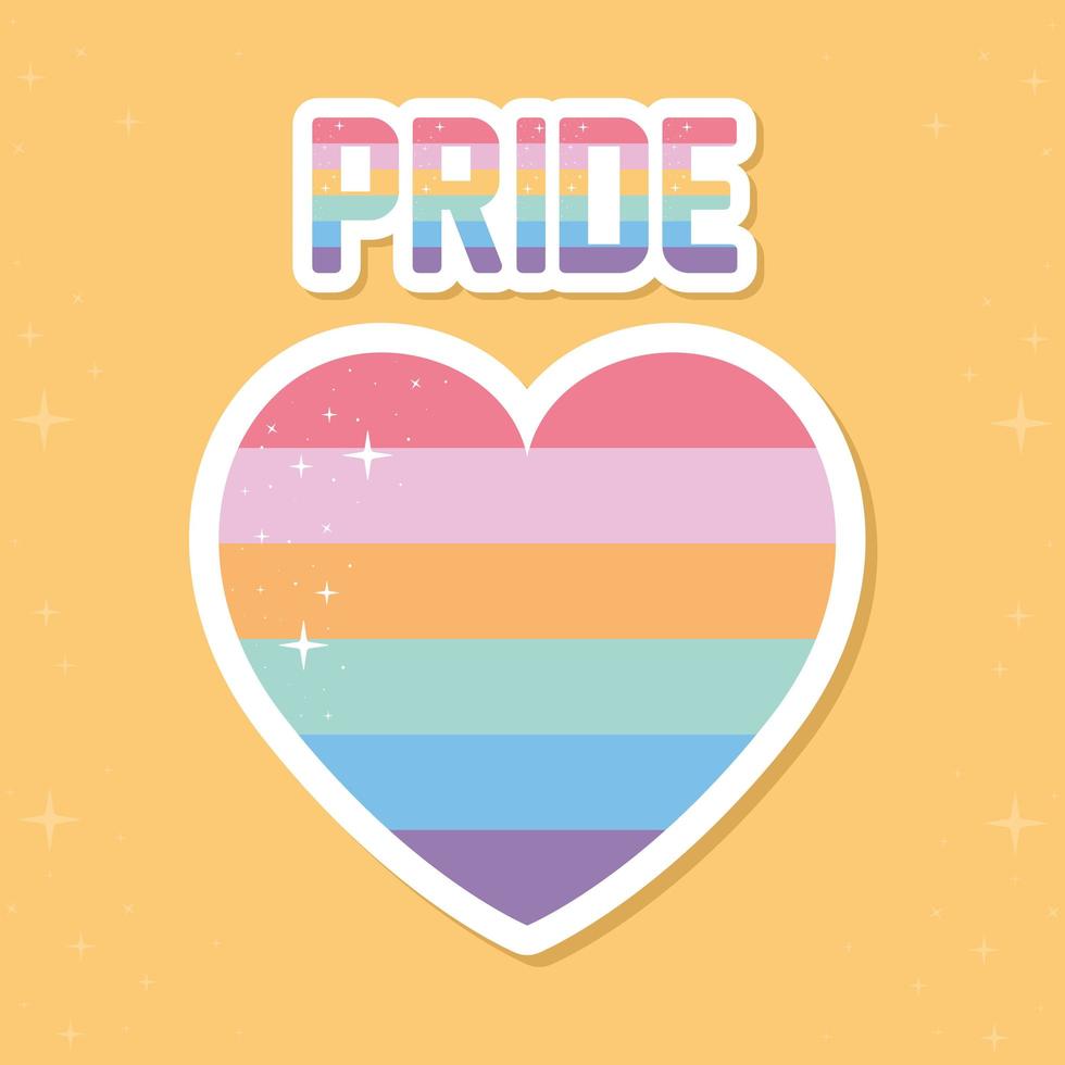 pride lettering with lgbtq pride colors on a heart vector