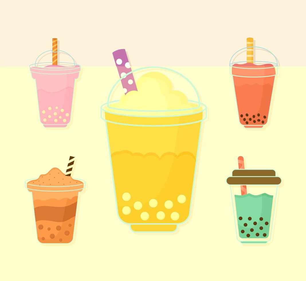 set of bubble teas on a beige background vector