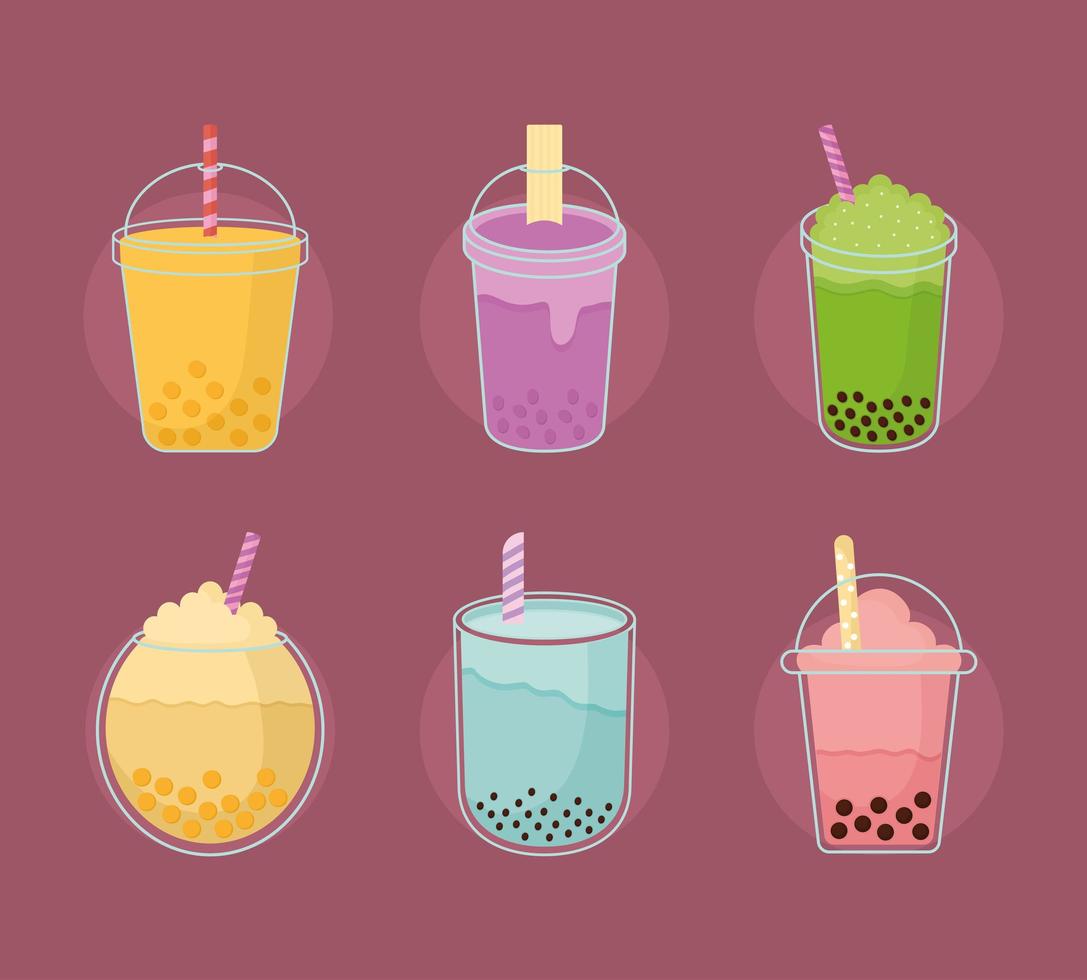 set of asian taiwanese drinks vector