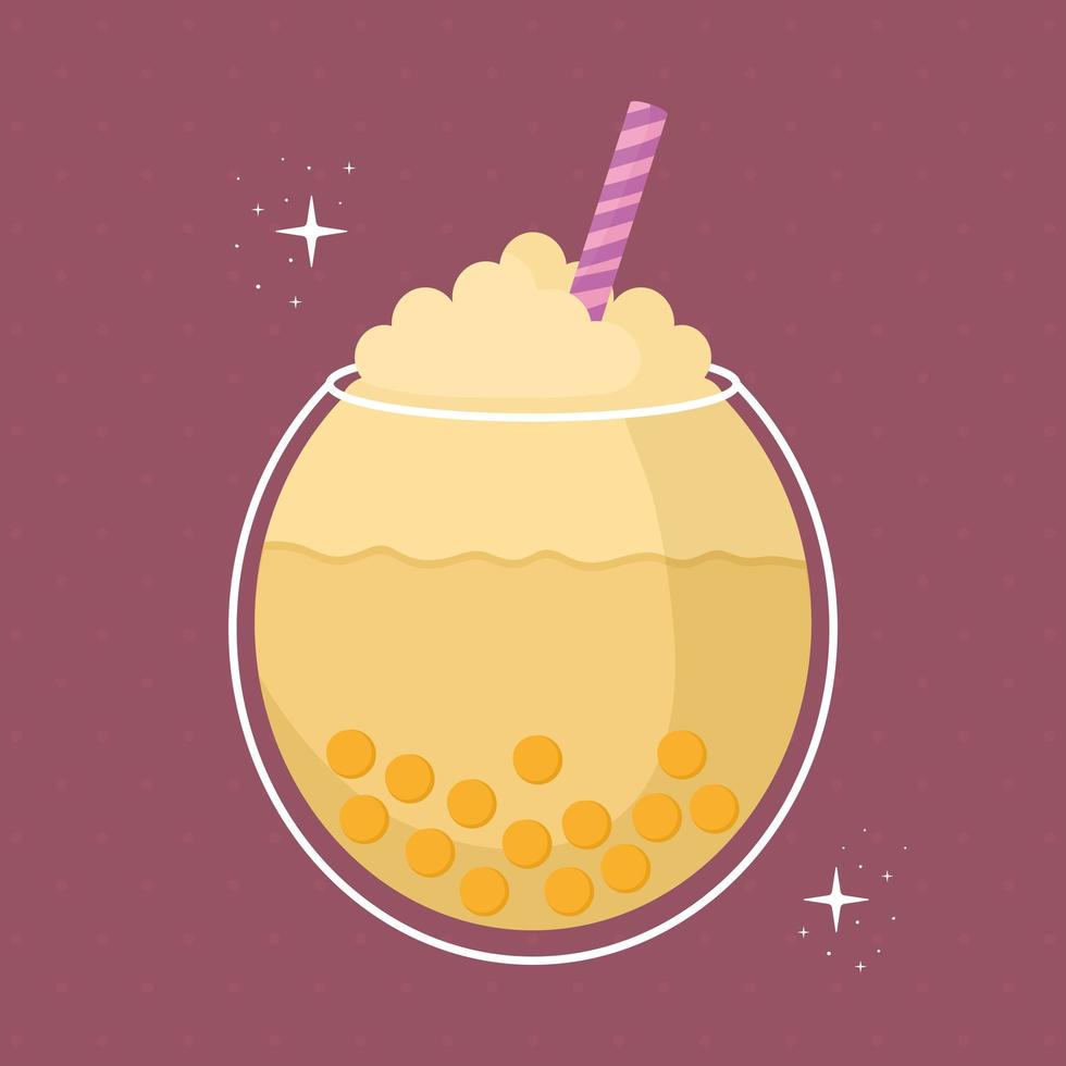 asian taiwanese drink with a light yellow color,bubbles and sparks vector