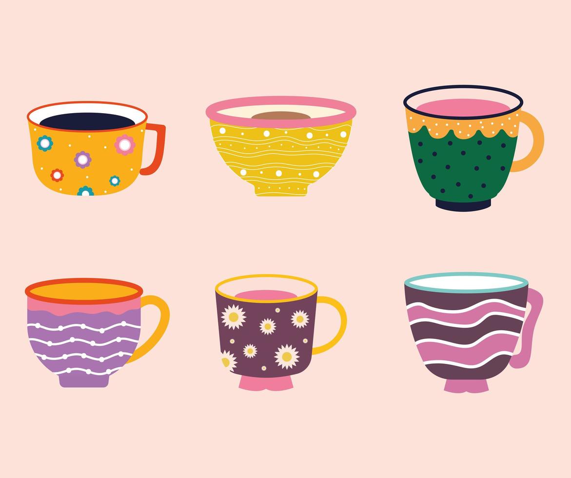 set of tea and coffee cups vector