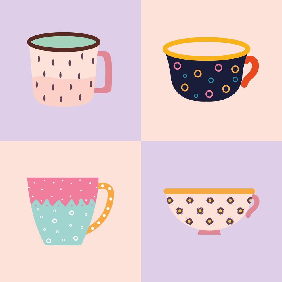 bundle of four tea and coffee cups vector