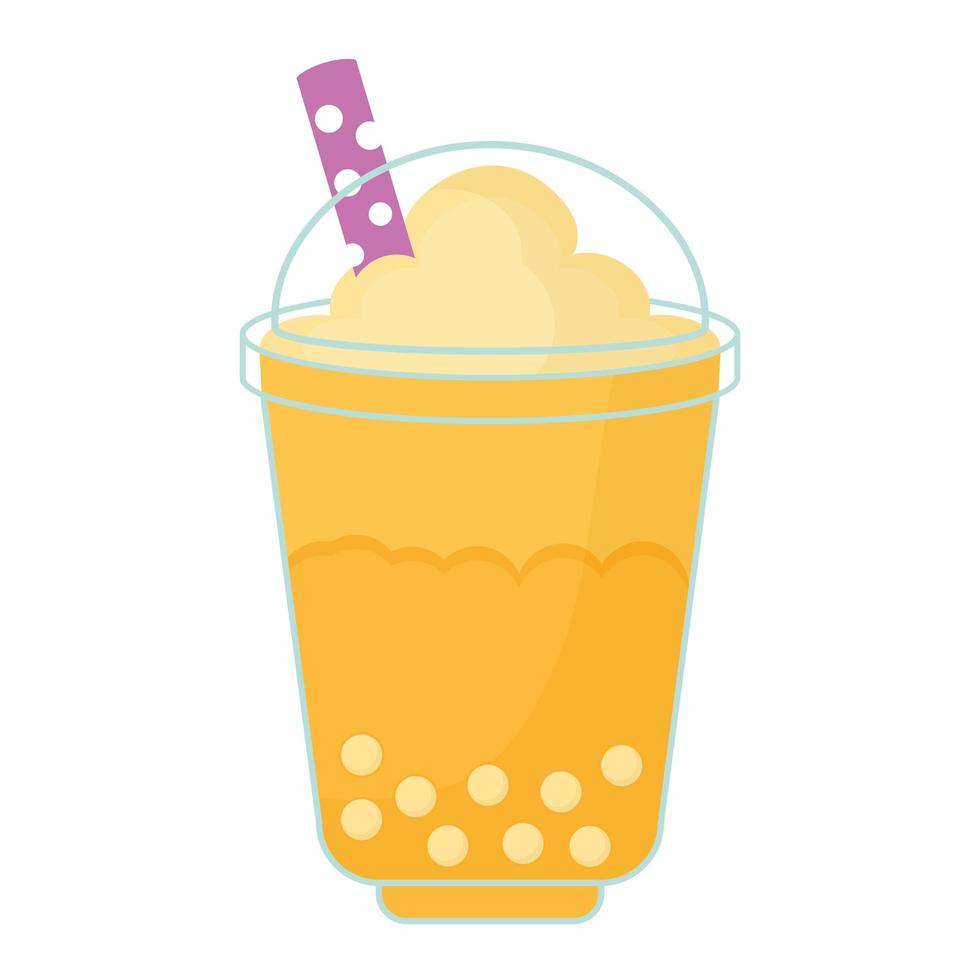 Bebida taiwanesa asiática con un color amarillo y burbujas. vector