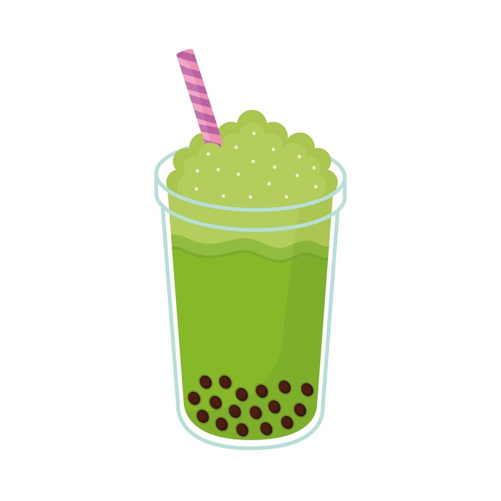 bubble tea with a green color and bubbles vector
