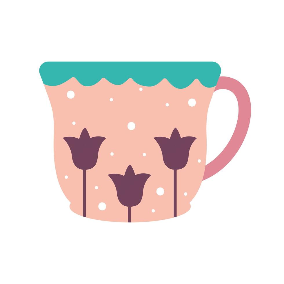 taza de té con un color rosa y flores sobre un fondo blanco vector