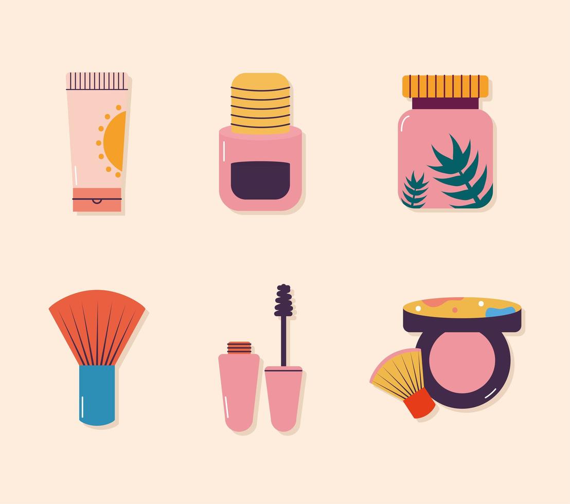 set of makeup icons on a baige background vector
