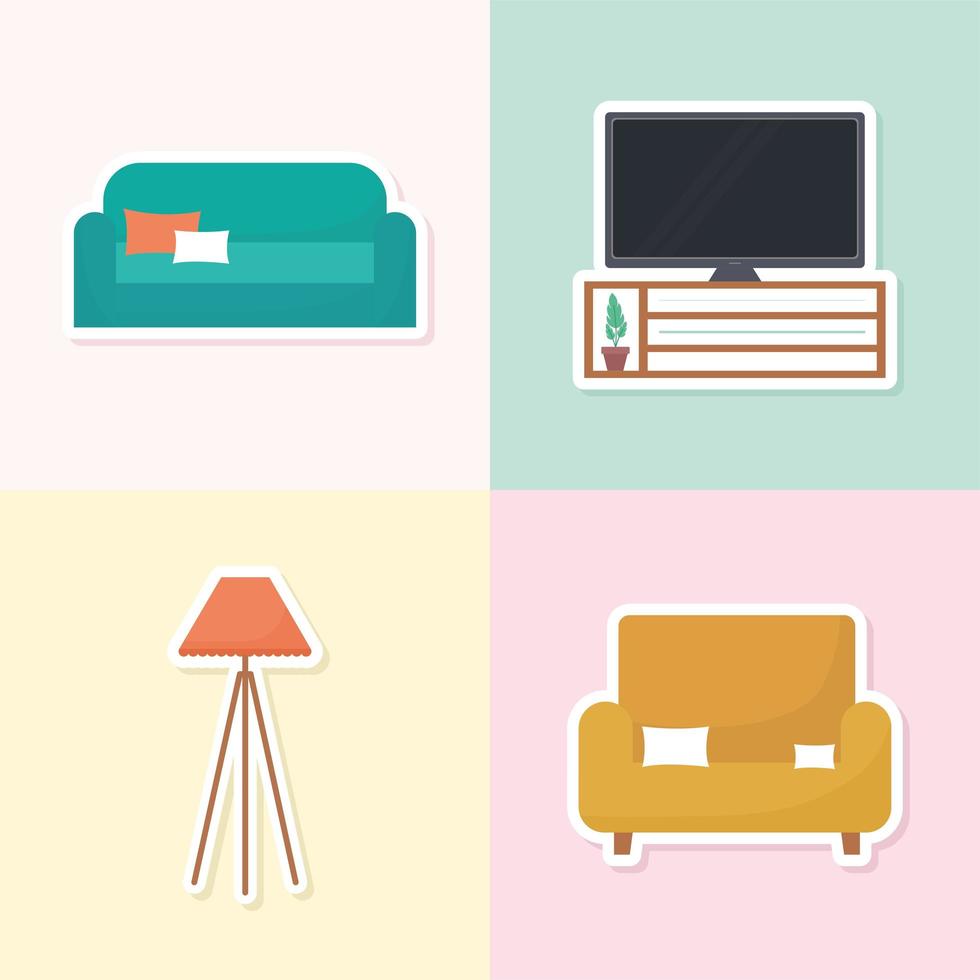 conjunto de cuatro iconos de decoración de interiores vector