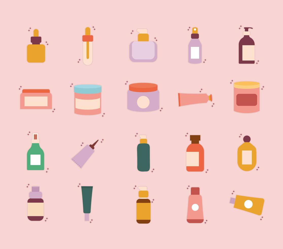 set of organic cosmetic icons on a pink background vector