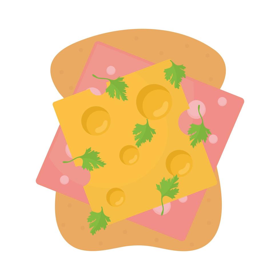 pan con una pieza de jamón y queso encima vector