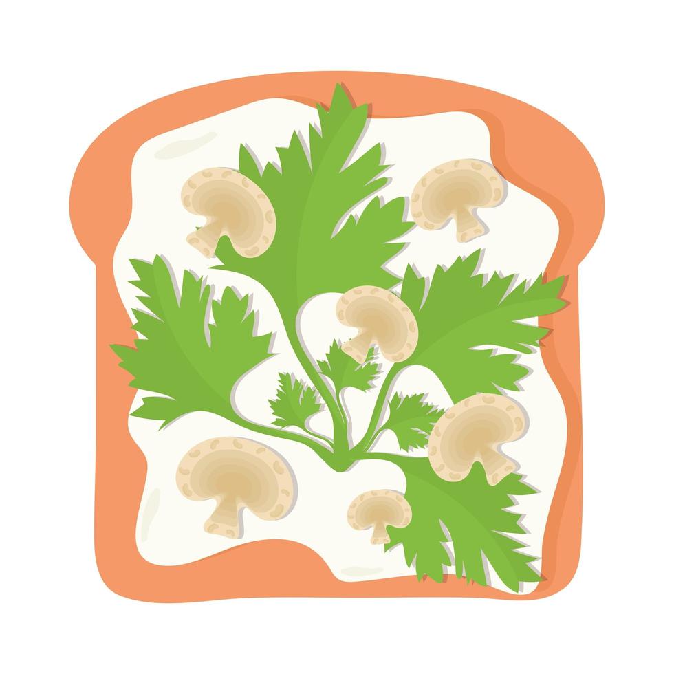 pan con queso, champiñones y cilantro encima vector