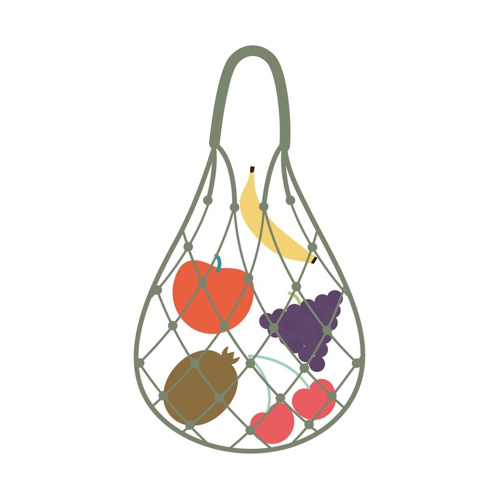 eco bag with a fruits inside of it and dark green color vector