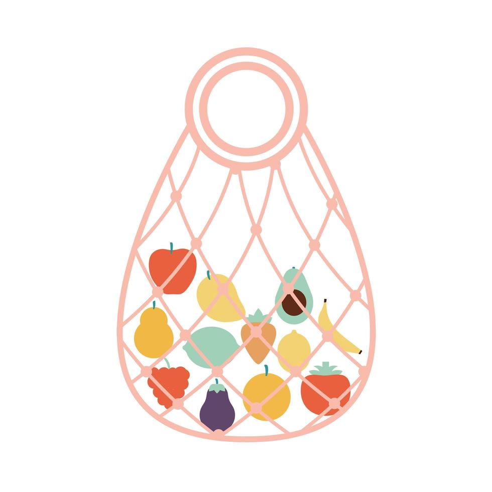 eco bag with a fruits inside of it and pink color vector