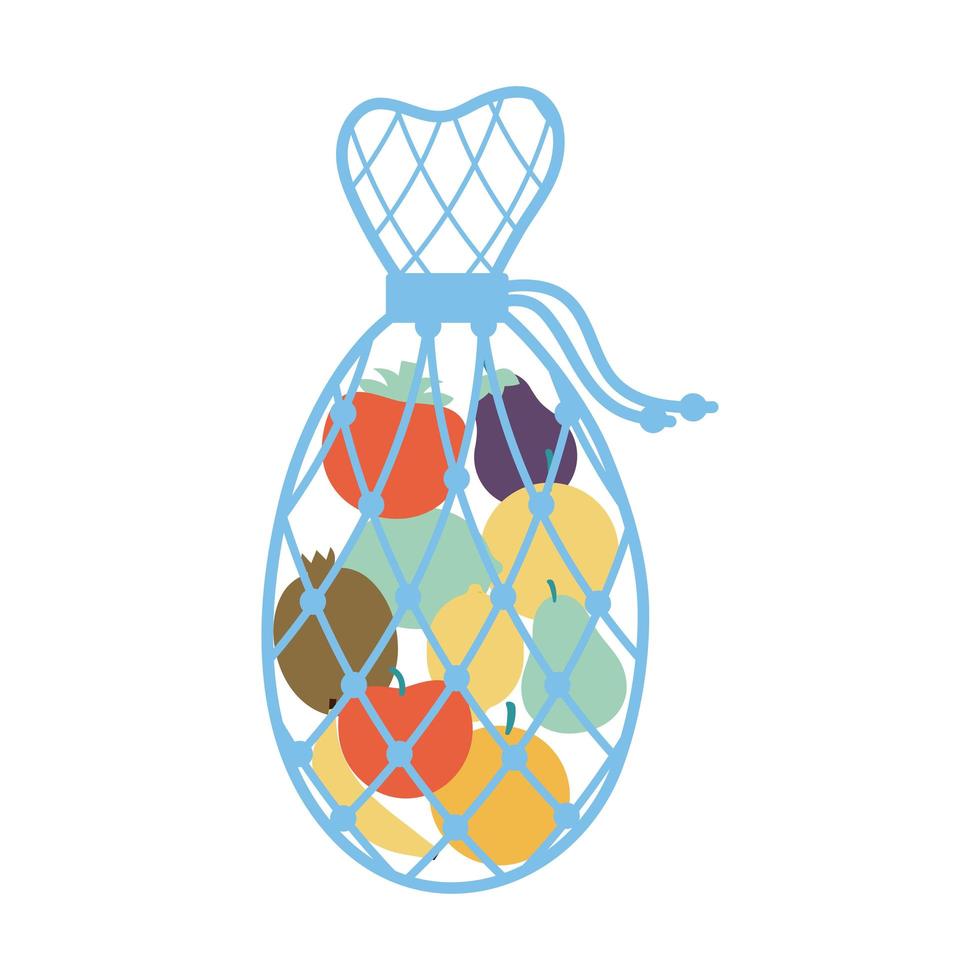 eco bag with a fruits inside of it and blue color vector