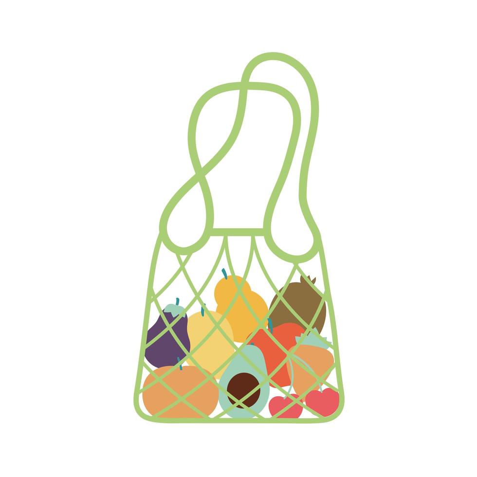 bolsa ecológica con frutas en su interior y color verde claro vector