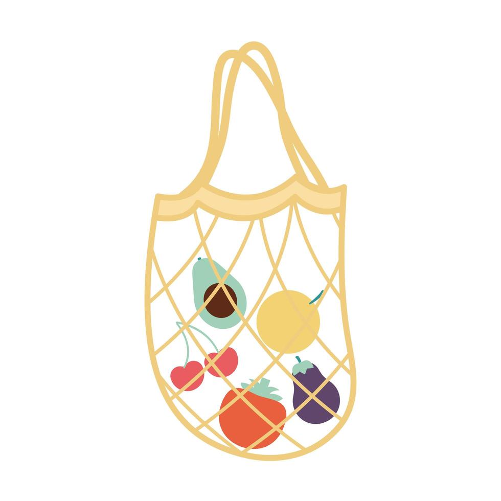 mesh bag with a fruits inside of it and yellow color vector