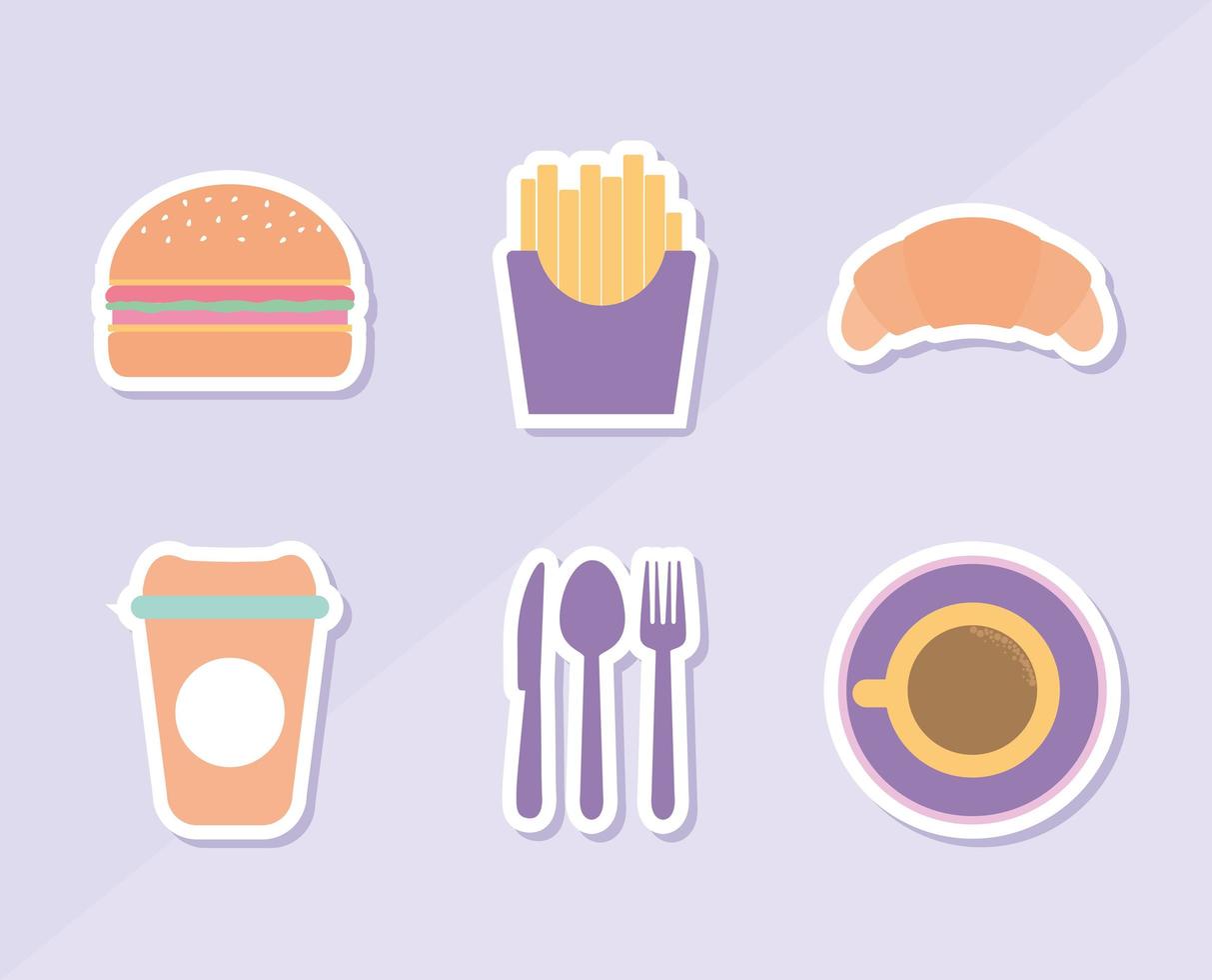 set of restaurant icons on a purple background vector