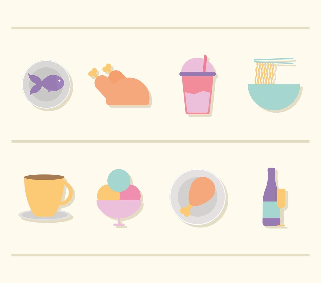 set of restaurant icons on a beige background vector