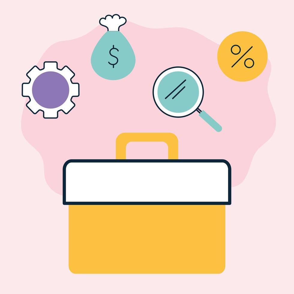 briefcase with a yellow color and bundle of businees icons vector