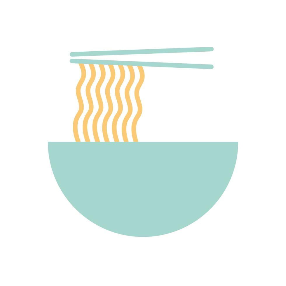 plate with noodles and two chopsticks vector