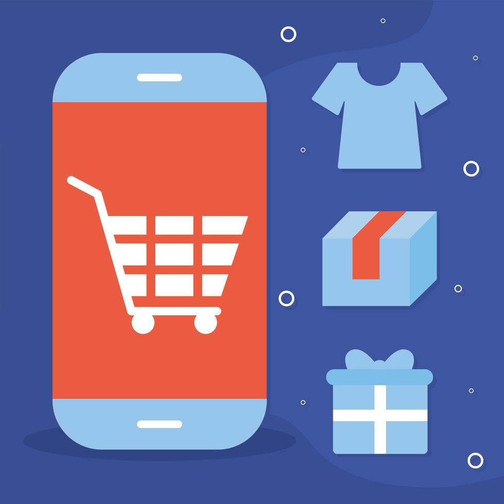 bundle of online shopping icons on a blue background vector