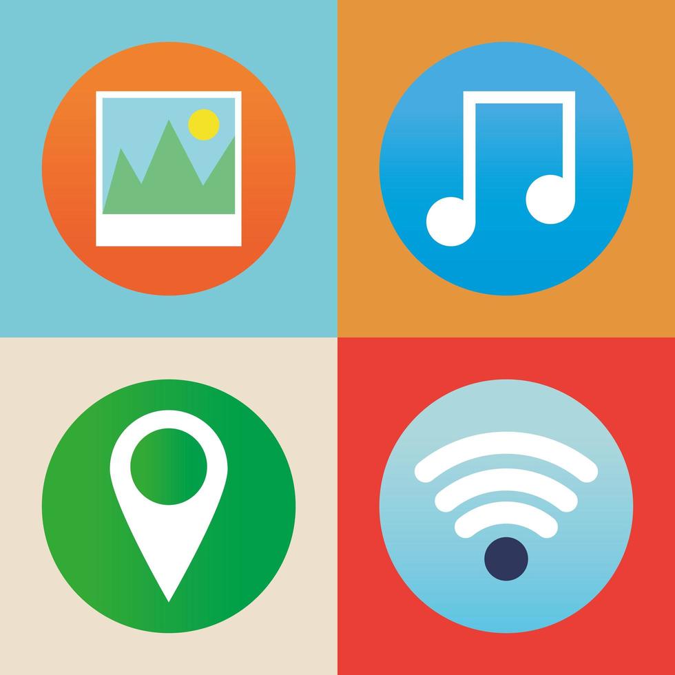 set of apps icons on a different background vector