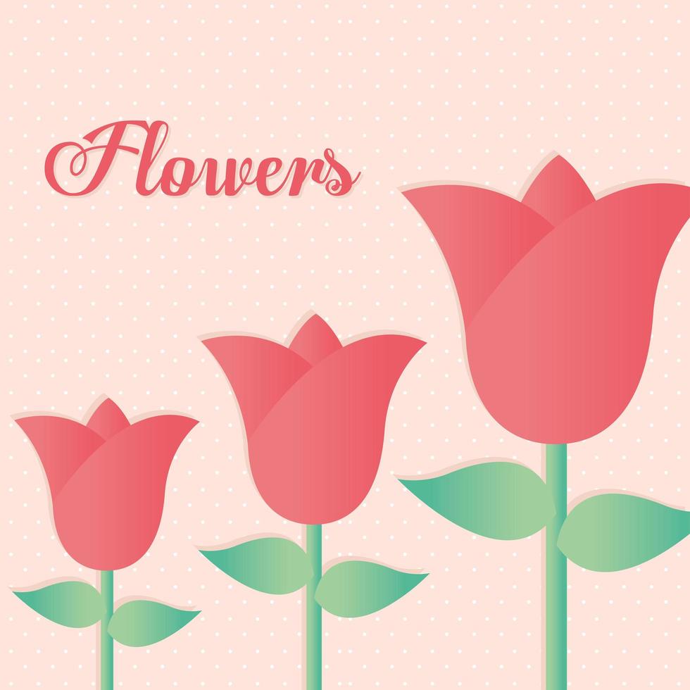 Letras de flores con conjunto de rosas con tallo verde vector