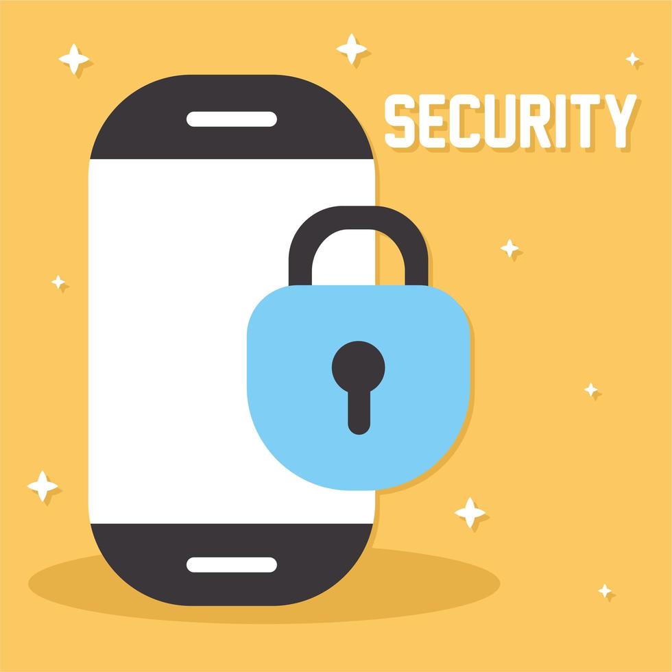 security lettering and phone with a padlock on a yellow background vector