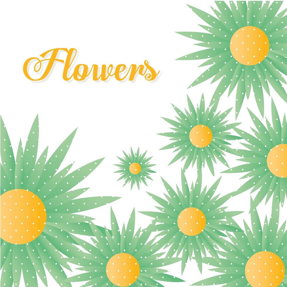 flowers lettering with set of sunflowers with a green color vector