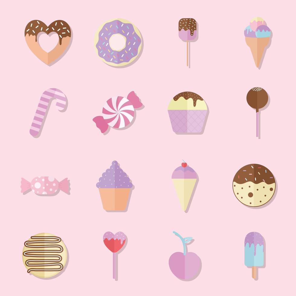 bundle of candys icons over a pink background vector